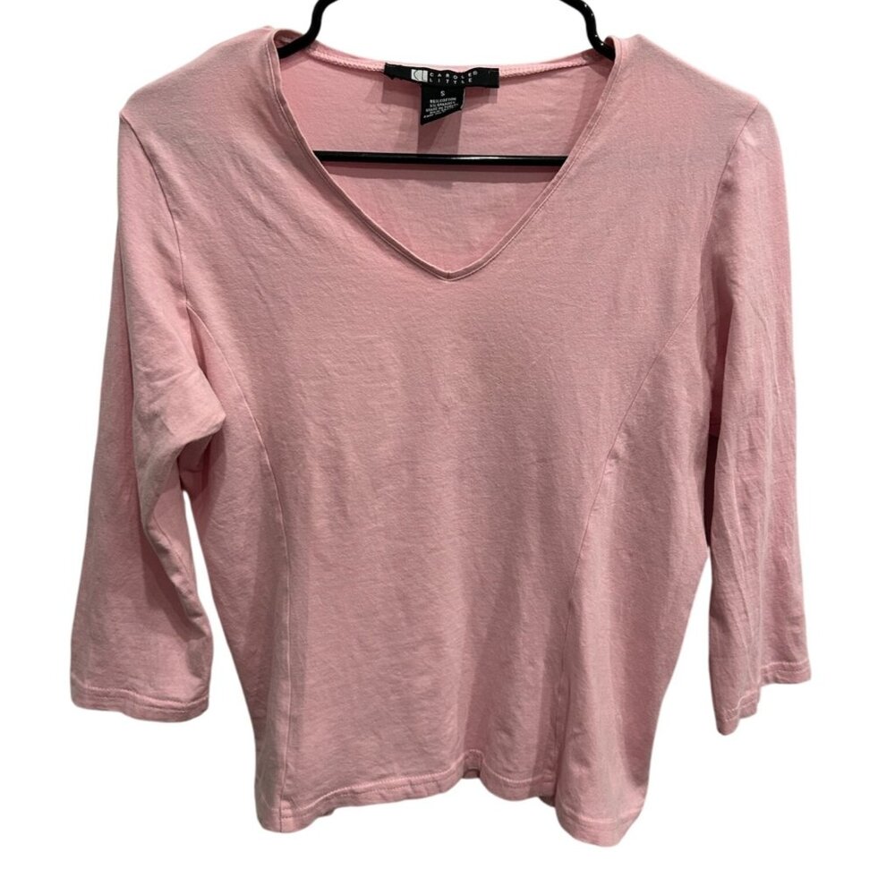 Carole Little Pink V-Neck 3/4 Sleeve Top Womens Small